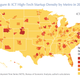 Everything with a value higher than 1 has more startups per capita (in a given census tract) than the US as a whole.